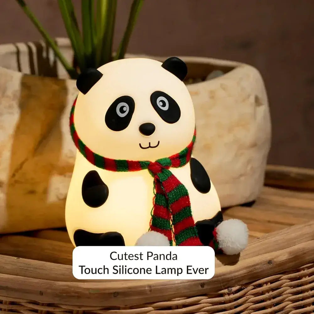 Cute night Panda lamp glowing softly, designed as a playful panda, perfect for kids' rooms and nurseries.