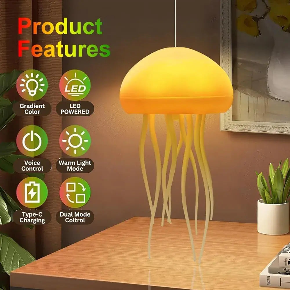 Jellyfish lamp decor glowing in dark room