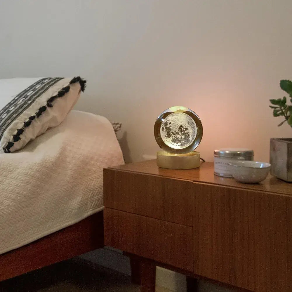 3D Moon Crystal Ball Lamp LED night light close-up